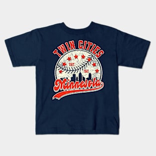 Cool Twin Cities Minnesota Baseball Skyline Kids T-Shirt